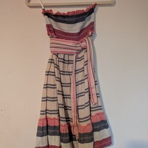 Juicy Couture Striped Strapless Belted Dress